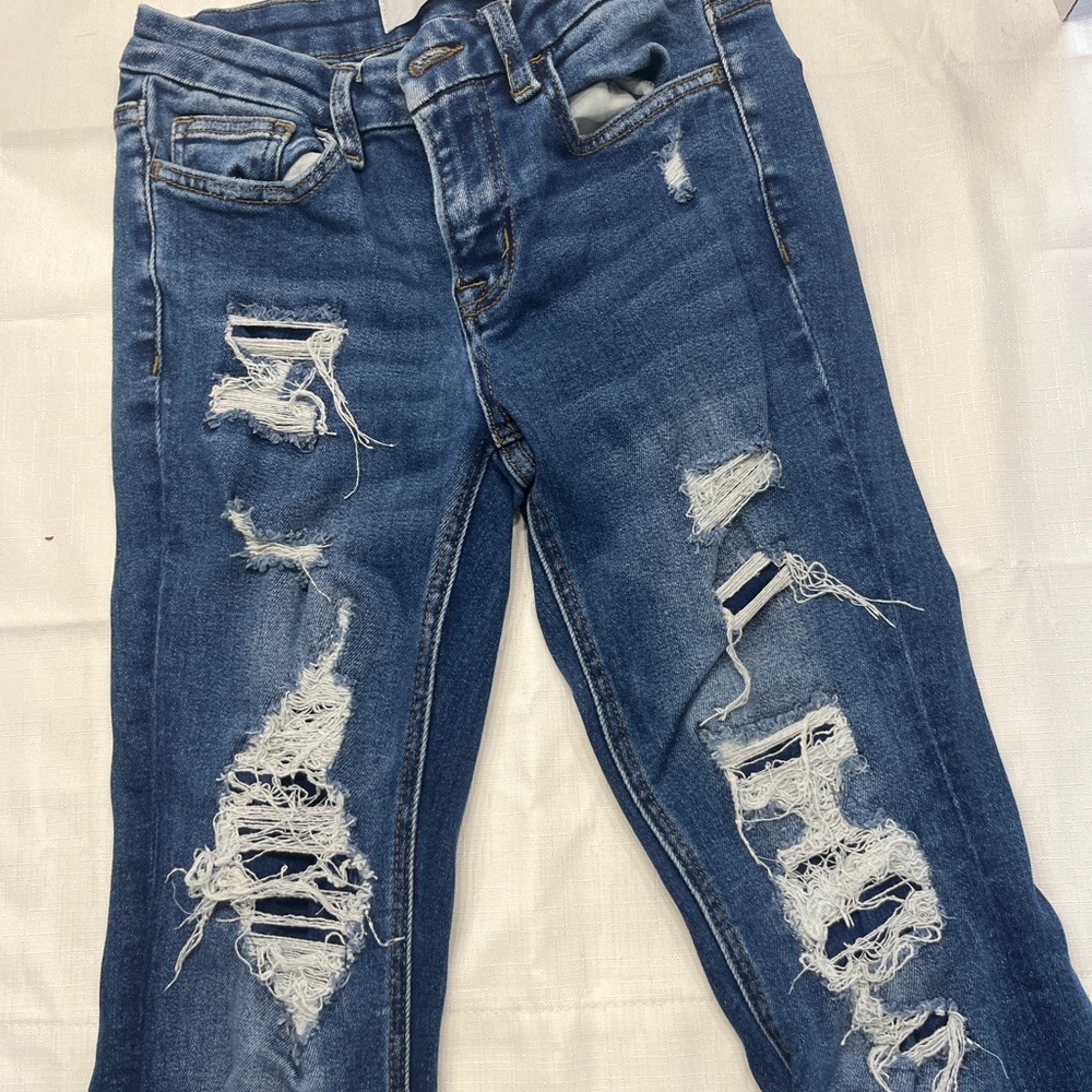 Bridge By Gly Women's Distressed Boot Cut Jeans in Blue Size 25
